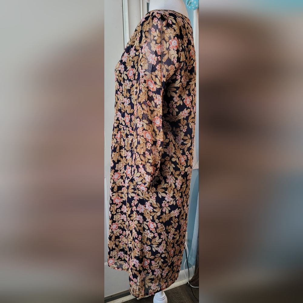 La Petiet Étolie Paris V-Neck Mini Dress Womens S Navy Tan Pink Floral Boho Flow - Picture 2 of 13